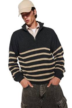 Trendyol Men's Herren GESTREIFT Lange Ärmel Regulär Sweater, Anthracite, Large von TRENDYOL