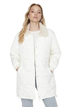 Trendyol Women's Damen Oversize Puffer Plain Webstoff Winterjacke Coat, Ecru, XS von TRENDYOL