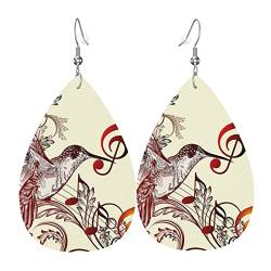 Flying Bird Musiknoten – Stilvolle Leder-Ohrringe für Frauen – trendige baumelnde Ohrringe mit anmutigem Tropfen-Design, Einheitsgröße, Kunstleder von TRESILA