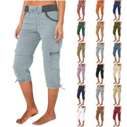 Angebote des tages heute Caprihose Damen Sommer 7/8 Hose Baumwolle Arbeitshose Hohe Taille Sommerhose Einfarbig Sporthose Regular Fit Caprihose Freizeithose Jogginghose mit Taschen Arbeitshose von TRIGLICOLEUM