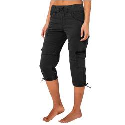 Die Discounter Caprihose Damen Sommer 7/8 Hose Baumwolle Arbeitshose Hohe Taille Sommerhose Einfarbig Sporthose Regular Fit Caprihose Freizeithose Jogginghose mit Taschen Arbeitshose Kurze von TRIGLICOLEUM