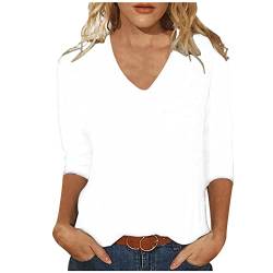 Die Discounter Top Damen Slim Fit Einfarbig Oberteile 3/4 Arm Bluse 2024 Tshirt Sommer Tops Basic Shirt Tunika V-Ausschnitt Pullover Bequeme Longtops T-Shirt Beachwear Blusen Geschenk von TRIGLICOLEUM