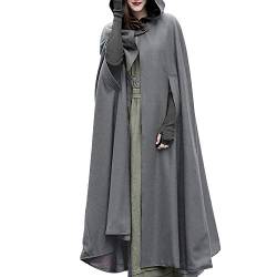 Lange Umhang mit Kapuze DamenVintage Einfarbig Poncho RobeHalloween KostümLeichte TrenchcoatWinddichte JackeCape MantelOpen Front StrickjackeMittelalterliche KleidungHerbst Winter Outwear von TRIGLICOLEUM