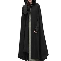 Mittelalter Kostüm Damen Wollen Umhang mit Kapuze Vintage Einfarbig Poncho Robe Halloween Kostüm Leichte Trenchcoat Winddichte Jacke Cape Mantel Strickjacke Herbst Winter Mittelalterliche Kleidung von TRIGLICOLEUM