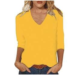 Tshirt Damen Oberteile 3/4 Arm Shirt Slim Fit Einfarbig Bluse V-Ausschnitt Pullover Sommer Tops Tunika T-Shirt Bequeme Casual Longtops Blusen T Shirts Longbluse Damenblusen Blusenshirt Langarmshirt von TRIGLICOLEUM