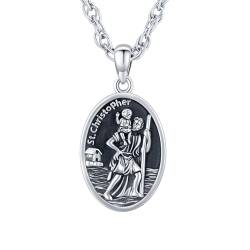 TRISHULA Heiliger Christophorus Halskette 925 Sterling Silber Religiöse Amulett Medaille Anhänger Beschützer Halskette Schmuck Geschenke für Damen Herren von TRISHULA