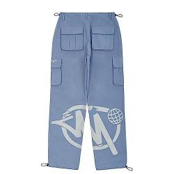 TROONZ Minus Two Cargo Hose Streetwear Minus Two Gerade Hose Street Pocket Hohe Hip Hop Pants Taille Gedruckt,Blau,M von TROONZ