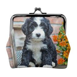 Bernedoodle Blumen Welpen Haustiere Hunde Bernedoodle, Leder-Geldbörsen, Geldbörsen, Leder-Wechseltasche mit Kussverschluss-Schnalle von TRUIGYN