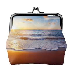 Sonnenuntergang und Strand, Leder-Geldbörsen, Geldbörsen, Leder-Wechseltasche mit Kussverschluss-Schnalle von TRUIGYN