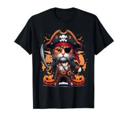 Piraten-Katzen-Shirt, lustiges Halloween-Katzen-Shirt, Jolly Roger, Katzenliebhaber T-Shirt von TS - SHOP