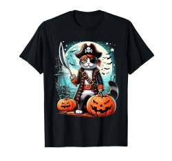 Piraten-Katzen-Shirt, lustiges Halloween-Katzen-Shirt, Jolly Roger, Katzenliebhaber T-Shirt von TS - SHOP