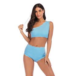 TSWRK Damen Badeanzug Einfarbig One Shoulder Tankini Bikini Set Bademode Badebekleidung Strandmode Strandkleidung von TSWRK