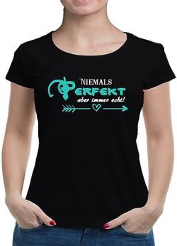 TShirt-People Niemals Perfekt, Aber Immer echt T-Shirt Damen XL Schwarz von TShirt-People