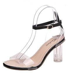 Damen Schuhe High Heels Slip-On Pumpe Transparent Sommerschuhe Sandaletten Sommer Party Schuhe Riemchensandaletten Peep Toe Party Aufführung Fasching Tanzball (Schwarz, 38) von TT-