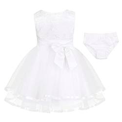 TTAO Baby Mädchen Kleid Prinzessin Spitzenkleid Ärmellos Blumenmädchen Kleid mit Reißverschluss Kleinkind Hochzeit Taufkleid Elfenbein 62-68 von TTAO