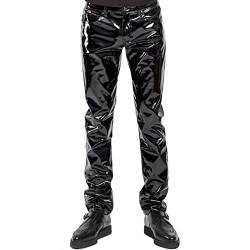 TTAO Herren Wetlook Leggings Kunstleder Hose Pants Tights Stretch Lederhosen Kompressionshose Clubwear Schwarz L von TTAO