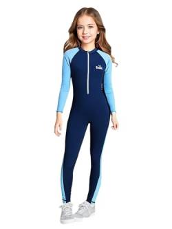 TTAO Jungen Mädchen Badeanzug Einteiler Lang/Kurz Ganzkörper Neoprenanzug UV-Schutz Schwimmanzug mit Reißverschluss Tauchanzüge Gr.104-176 Navy blau D 158-164 von TTAO