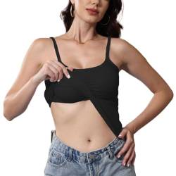 BH Unterhemden Damen Unterhemd Mit BH Integriert Shirt Spaghettiträger Damen Trägertop Damen BH-Hemd Sommer Ärmellose Tank Top Für Damen Bustier Damen Baumwolle Yoga Oberteil Damen Schwarz 3XL von TTFDJG