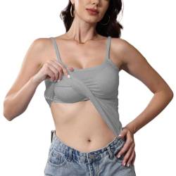 Shapewear Damen Unterhemd Trägertop Mit Integriertem BH Weste Mit Spaghettiträgern BH Träger Damen Verstellbare Damen BH-Hemd Tanktops Für Damen BH Top Damen Mit Cups Shapewear Top Grau S von TTFDJG