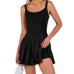 Sport Kleid Frauen Sommerkleider Damen Ärmellose Tenniskleider Für Damen Sportbekleidung Für Damen Tennisrock Mit Hose Golfkleid Mit Hose Slim Fit Kleid Für Frauen Tennis Shorts Damen Schwarz XXL von TTFDJG