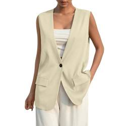 TTFDJG Damen Anzugweste Sommer Leicht Damenwesten Elegant Blazer Weste Damen Sommerblazer Damen Leicht Damenwesten Sommer Leicht Outdoor Weste Damen Sommer Leicht Beige M von TTFDJG