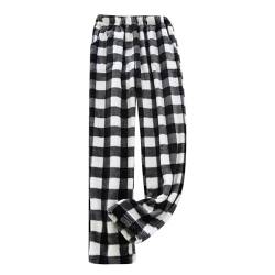 TTFDJG Schlafanzughose Flanell Damen Flausch Pyjama Damen Fleece Pyjamahose Weihnachts Pyjamahose Damen Weit Schlafhose Pyjama Hose Damen Kariert Pyjama Für Damen Lang Hose Kariert Damen Schwarz M von TTFDJG