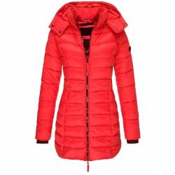 TTFDJG Steppjacke Damen Lang, Winterjacke Damen Rot, Puffer Jacke Damen, Daunenjacke Damen Lang, Übergangsjacke Damen, Langer Mantel Damen Rot 3XL von TTFDJG