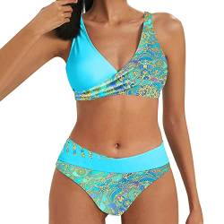 Bikini für Damen Damen Bedruckt Zweiteiliger Bikini Damen Sport Zweiteiliger Badeanzug Bikini Frauen Badeshorts und Top Set, blau, 12 von TTNTTR