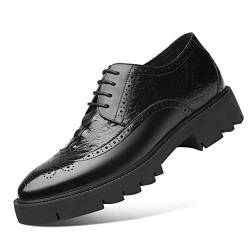 TUMAHE Herren Leder Aufzug Schuhe Klassische Oxford Schuhe Für Männer Lace Up Business Formal Brogue Schuhe,Black 8cm,43 EU von TUMAHE