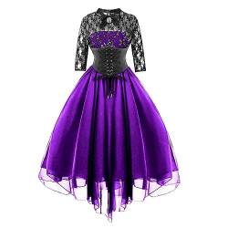 Halloween Kleid Kostüm Damen Übergröße A-Linie Schnüren Maxi Kleider mit Schmetterlingsärmeln für Frauen Karneval Festliches Vintage Schwarz Hexenkleid Cosplay Club Party Kostüme RenaissanceA008 von TUQIDEWU