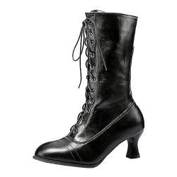 High Heels Stiefel Schnürstiefeletten Damen Stiefeletten Damen mit Blockabsatz Womens Boots Ankle Boots Stiefel Mit Reißverschluss Kurzstiefel Übergangsstiefel Bootie Elegante Damenstiefel Vintage von TUQIDEWU