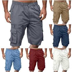 Leinenhose Herren Leichte Luftige Sommershorts Einfarbige Lockere Elegante Passform Kurze Freizeithose hose für Herren mit Reißverschlusstasche Atmungsaktiv Wasserabweisend Männer Trainingsshorts von TUQIDEWU