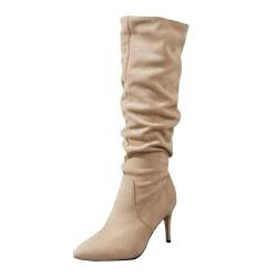 Overknees Stiefel Damen Stiefel weit Kniehoch Modisch Leder Lange Stiefel für Damen Stiefel Damen Winter Gefüttert Lang Damen Stiefel Mit Absatz Stiefeletten Damen Mit Absatz Gummistiefel Damen Bequem von TUQIDEWU