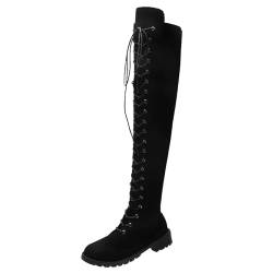 Overknees Stiefel Damen Stiefeletten Damen Mit Absatz Plateau Overknee Stiefel Damen Langschaft mit Blockabsatz Damen Gefüttert Bequem Stiefel Overknee Damen Sexy Lange Stiefel für Damen Elegant von TUQIDEWU