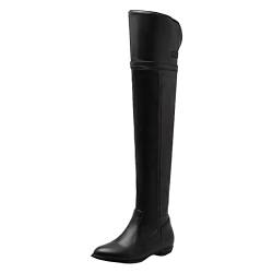 Schwarze Lange Stiefel Overknees Stiefel Damen Cowboystiefel Cowgirlstiefel Vintage Westernstiefel Seitlicher Reißverschluss Blockabsatz Lange Stiefel Schwarz Ohne Absatz Stiefeletten Damen Leder von TUQIDEWU