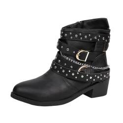 Stiefeletten Damen Schwarz Stiefeletten Damen Leder Sexy Damen Winterstiefel Warm Gefütterte Winterschuhe Schneestiefel Winter Schlupfstiefel Kurzschaft Stiefel Boots Schuhe Sexy Stiefel Damen für Sex von TUQIDEWU