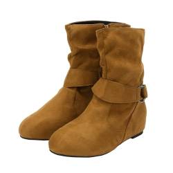 TUQIDEWU Stiefel Damen Halbhoch Chelsea Boots Winterstiefel Damen Bequem Flache Retro Stiefel Freizeitstiefel Damenschuhe Casual Autumn Winter Frauen Winterstiefel Damenstiefel mit Reißverschluss von TUQIDEWU