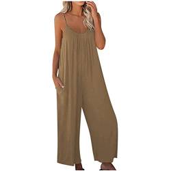 Damen Jumpsuit Sommer Loose Fit Jumpsuit Ärmellos Overall Lang Weites Bein Freizeithose mit Taschen Strampler Lange Playsuit Hose Lässig Hosenanzug Einfarbig/Bedruckter Overall für Frauen von TURWXGSO