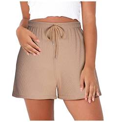 TURWXGSO Lässige Damen-Shorts mit Kordelzug, Sommer-Shorts, Workout, Yoga, Sport, kurze Hose, Activewear-Shorts, einfarbig, Stretch-Shorts, leger, lockere Fitness-Laufshorts mit Taschen, #01 Kaffee, von TURWXGSO