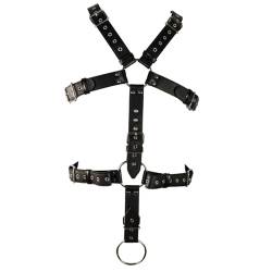 TUYMNI Herren Punk Body Brust Harness Männer Leder Geschirr mit Handschellen & Penisring für Herren Sexy Männer Unterwäsche Punk Gothic Leder Brustgurt BDSM Fesseln Sexspielzeug für Paare Extrem Sex von TUYMNI