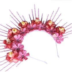 TWEW Stilvolle Blumenkrone, Kopfschmuck, traditionelles chinesisches Blumenhaar-Accessoire, auffälliges Blumen-Stirnband, Wie beschrieben von TWEW