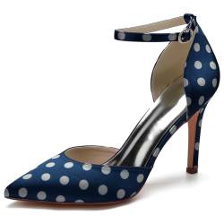 TXDYWZYGS Damen Spitz-Zehen Satin Hochzeits-High-Heels und Kitten-Heels mit Schnürsenkel - Pumps mit hohen Absatz für Prom- und Brautkleider,Dark Blue,43 von TXDYWZYGS