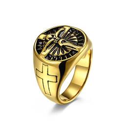 TYMONT Christentum Freiheitsstatue Kreuz Edelstahl Ring Europäischen Und Amerikanischen Stil Männer Und Frauen Punk Lokomotive Band Glauben Schmuck Geschenk,Gold,9 von TYMONT