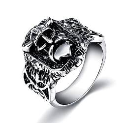 TYMONT Herren Piraten Schädel Edelstahl Ring Odin Head Seal Ring Fashion Punk Rock Herren Damen Schmuck,Silber,12 von TYMONT