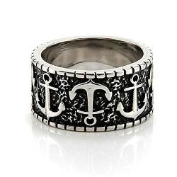 TYMONT Viking Edelstahl Ankerring Nordic Retro Reifen Ankerring Lokomotive Band Punk Hip Hop Nautical Amulett Schmuck,Silber,10 von TYMONT