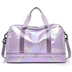 Reisetasche Damen-Reisetasche, große Kapazität, Handtasche, Umhängetasche, lässige Umhängetasche, Gepäcktasche, Trocken- und Nasstrennung, Sport- und Fitnesstasche Travel Duffel Bag (Color : Purple) von TYNXK