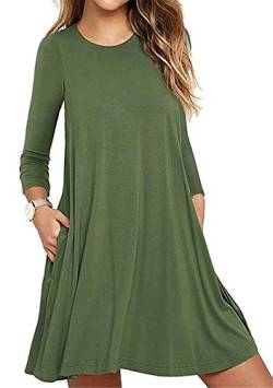 TYQQU Damen Casual Loose Kleid A-Linie Swing Kleid Einfarbig T-Shirt Kleid Army Grün L von TYQQU