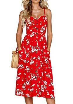 TYQQU Damen Printed a Line Kleid Elegantes Strandkleid Langes Kleid Boho Style Kleid Mit Plissee Kleid Rot L von TYQQU