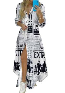 TYQQU Frauen Frühling Sommer Langarm Elegantes Casual Kleid Baumwolle Polyester Floral Printed Side Schlitz Kleid Zeitung 3XL von TYQQU