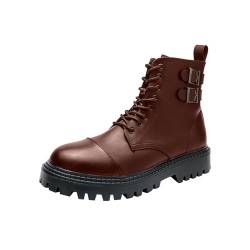 TYTUOO Cowboystiefel für Männer Stiefeletten zum Binden rutschfeste Reiten Biker Arbeit Kurze Stiefeletten Lässige Winterkleid Schuhe (Brown, 44) von TYTUOO